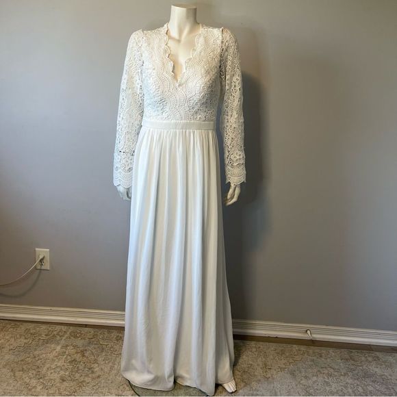 Lulus Awaken My Love White Long Sleeves lace maxi Dress size XL - Picture 4 of 14